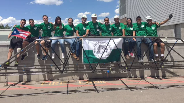 Students from UPR-M pose with their steel bridge from the national competition. Photo submitted.