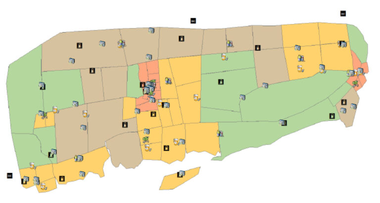Commercial facilities are mapped in the artificial CLARC community.