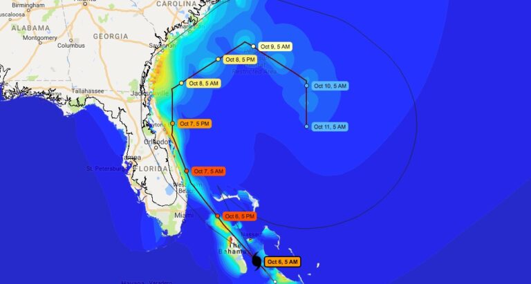 The CERA website shows Matthew's projected storm path and surge on Oct. 6, 2016, as the storm made its way up the East Coast.