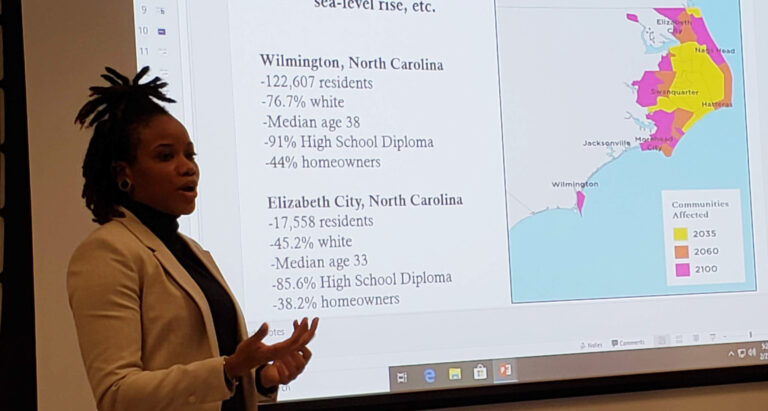 Dr. Dovil highlights the two communities surveyed as part of her 2019 project. Photo by Josh Kastrinsky.