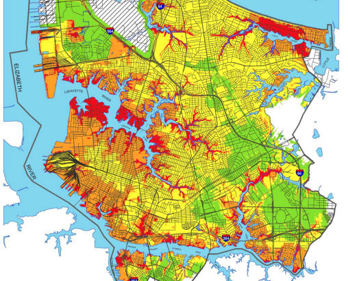 Norfolk’s susceptibility to flooding from storm surge, from the city’s planning publication.